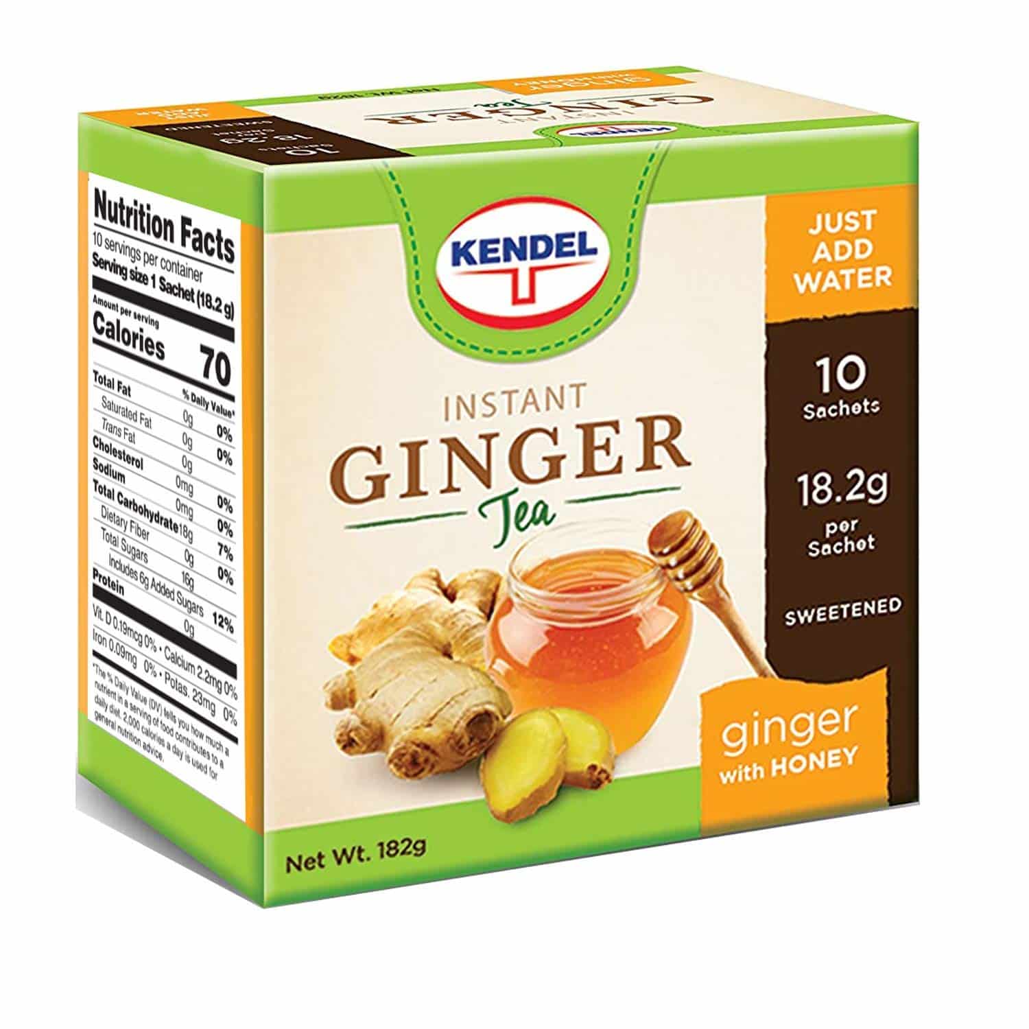 Kendel Instant Ginger Honey Tea Caffeine Free 10 Sachets